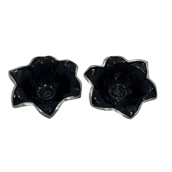NEW Julia Knight Flowers Lily 5" Black Caviar Bowls Enamel Aluminum Signed - Picture 6 of 9